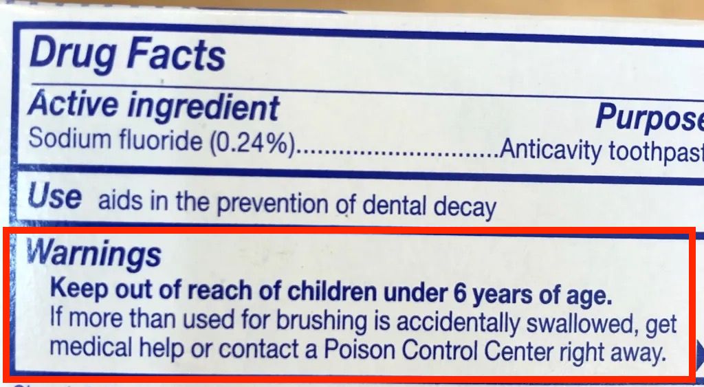 Kids toothpaste tube back label